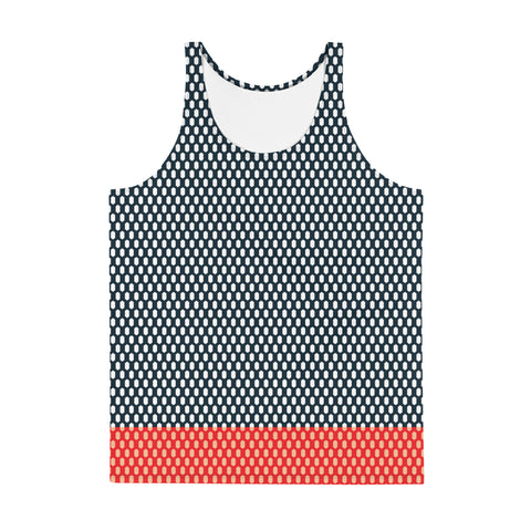 Hex Print Tank: Navy/Red