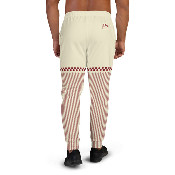 Pantalon de jogging passepoil à carreaux : Crème / Rouge foncé
