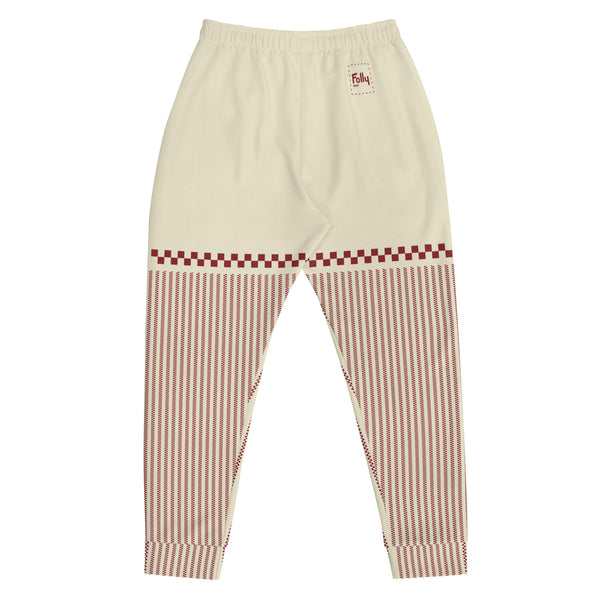 Pantalon de jogging passepoil à carreaux : Crème / Rouge foncé