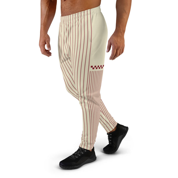 Pantalon de jogging passepoil à carreaux : Crème / Rouge foncé