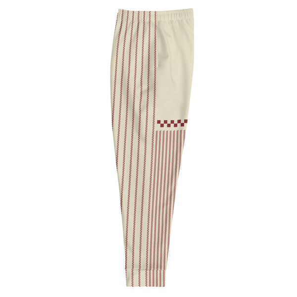 Pantalon de jogging passepoil à carreaux : Crème / Rouge foncé