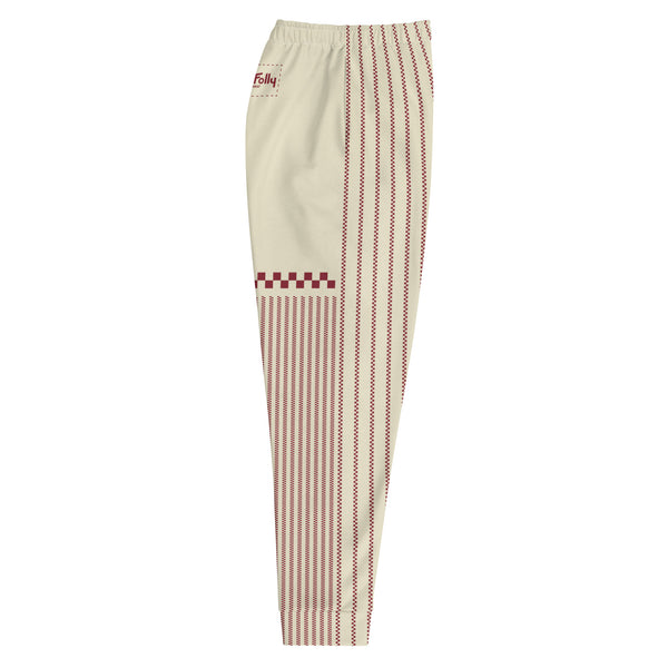 Pantalon de jogging passepoil à carreaux : Crème / Rouge foncé