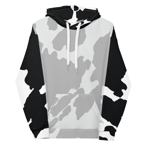 Cow Print Hoodie: Black / Grey