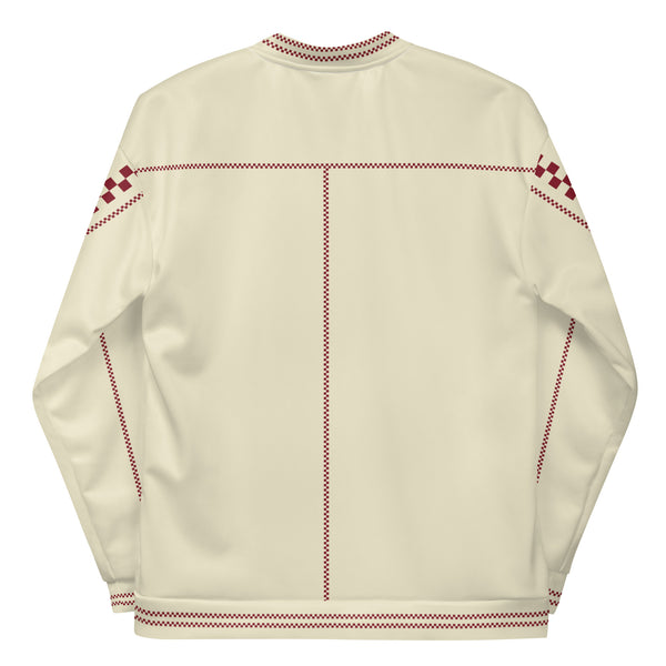 Check Piped Bomber Jacket: Cream / Dark Red