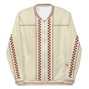 Check Piped Bomber Jacket: Cream / Dark Red