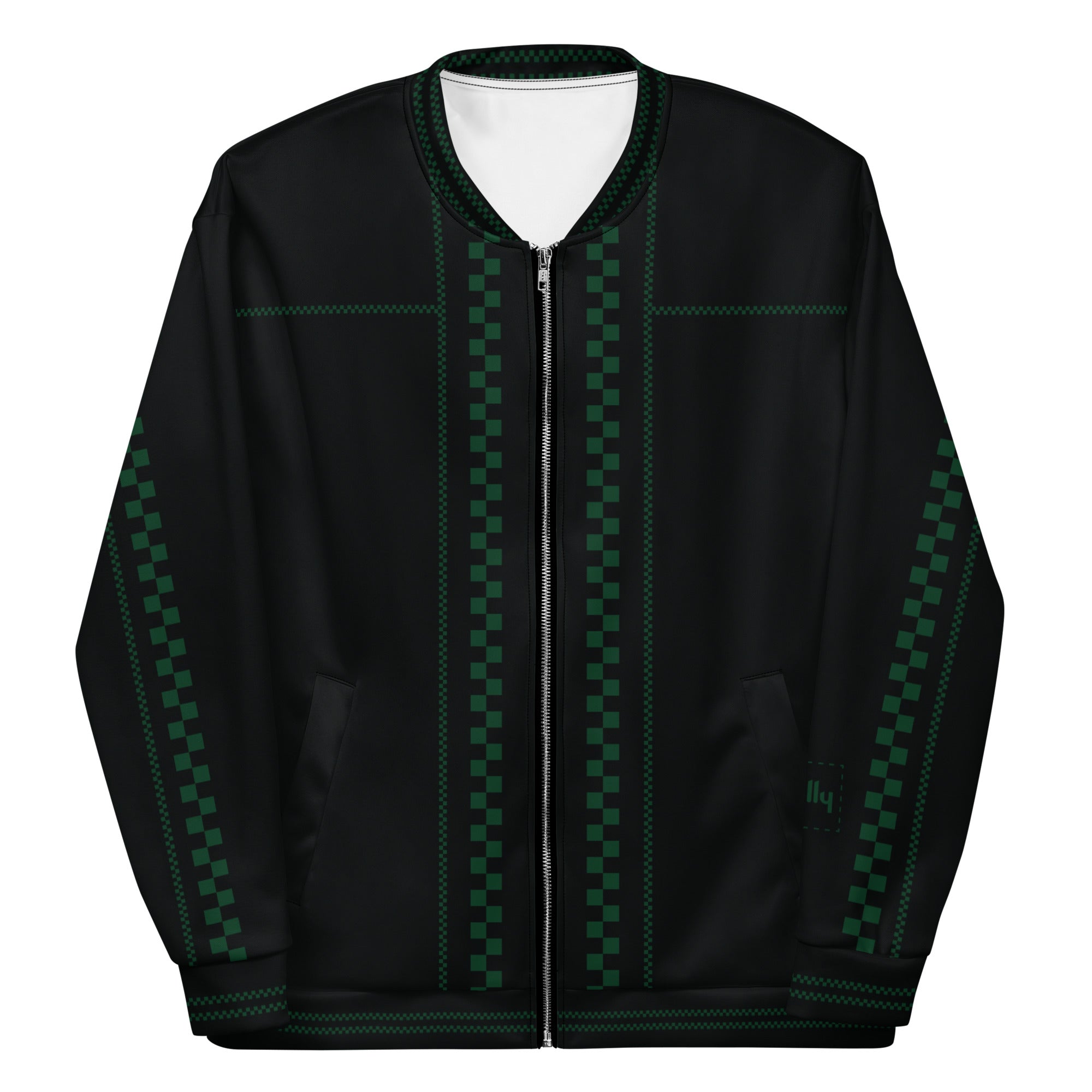 Blouson Bomber Passepoil à Carreaux : Noir / Vert