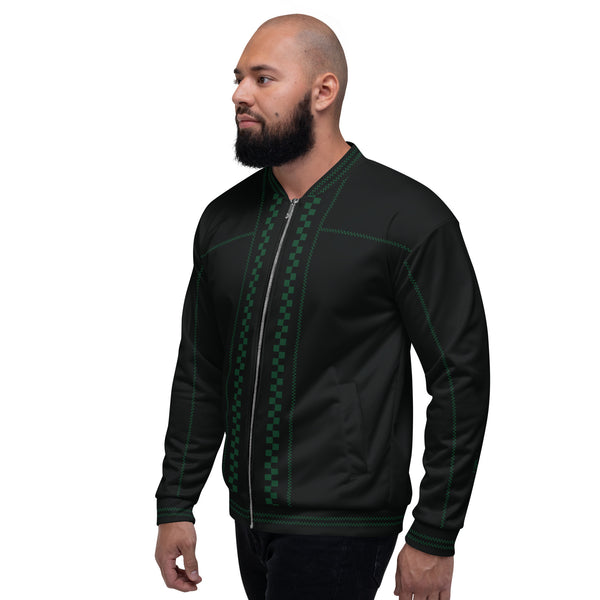 Check Piped Bomber Jacket: Black / Green