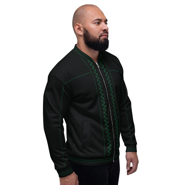 Check Piped Bomber Jacket: Black / Green
