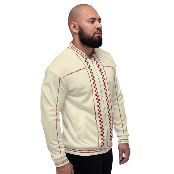 Check Piped Bomber Jacket: Cream / Dark Red