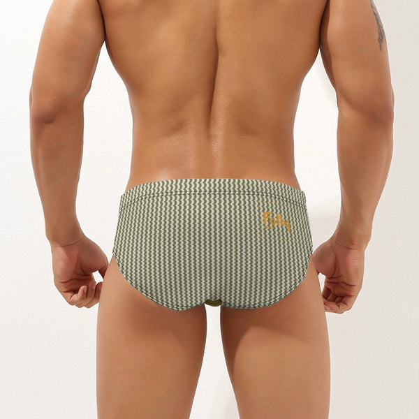 Wave Stripe Swim Brief: Olive / Gold