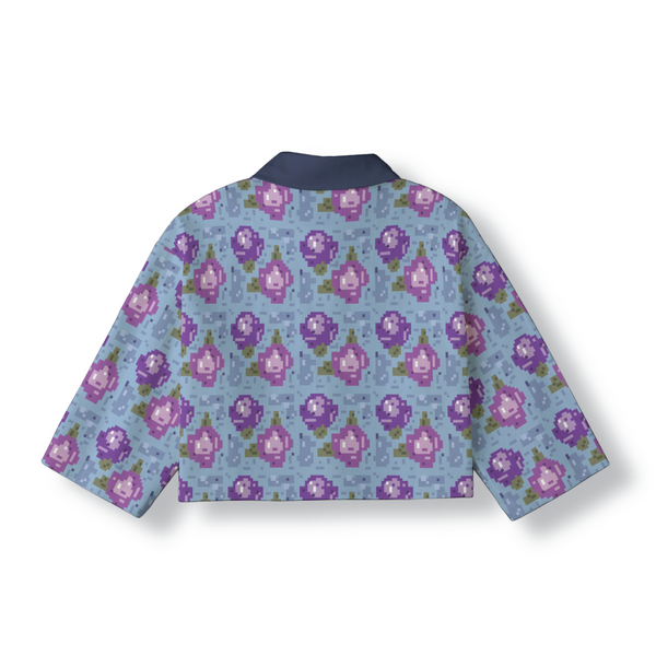 Pixelated Floral Cropped Jacket: Washed Indigo / Grape