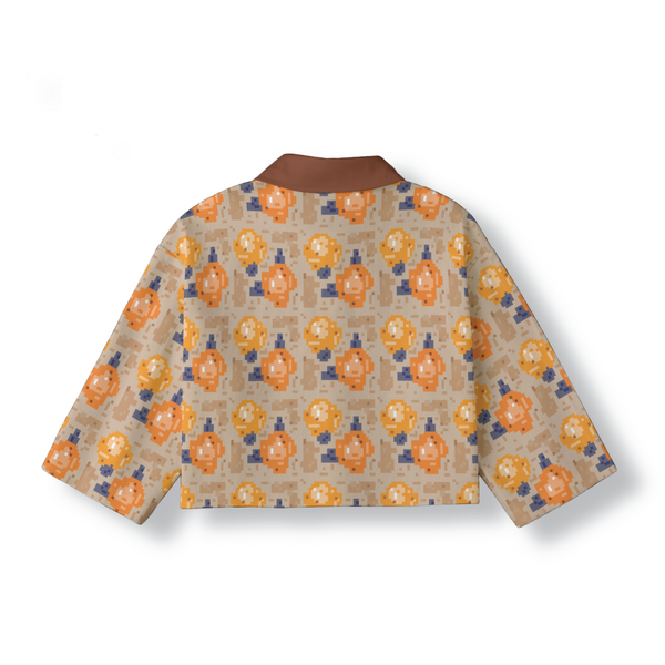 Pixelated Floral Cropped Jacket: Caramel / Mandarin