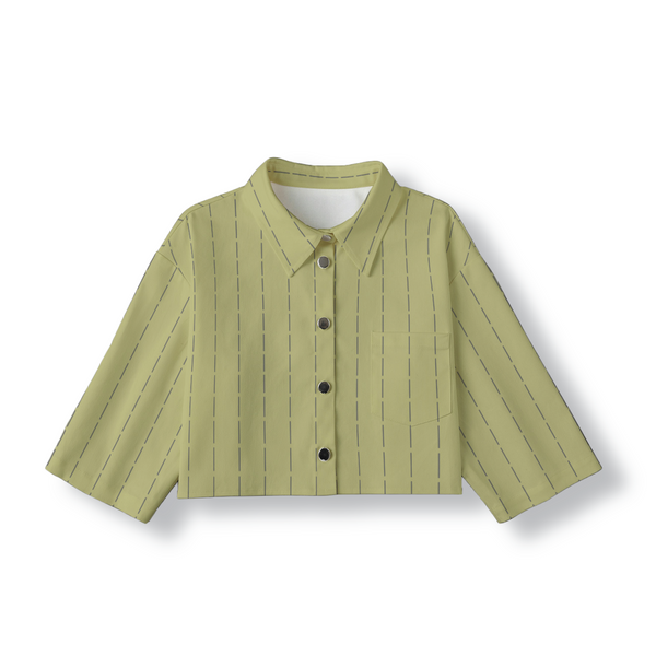 Chalk Stripe Cropped Jacket: Avocado / Pewter
