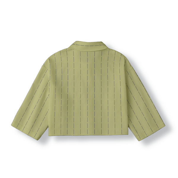 Chalk Stripe Cropped Jacket: Avocado / Pewter
