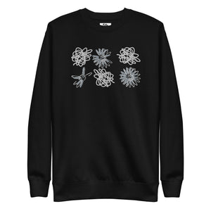 Flower Scribbles Embroidered Sweatshirt: Black