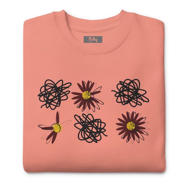 Flower Scribbles Embroidered Sweatshirt: Washed Pink