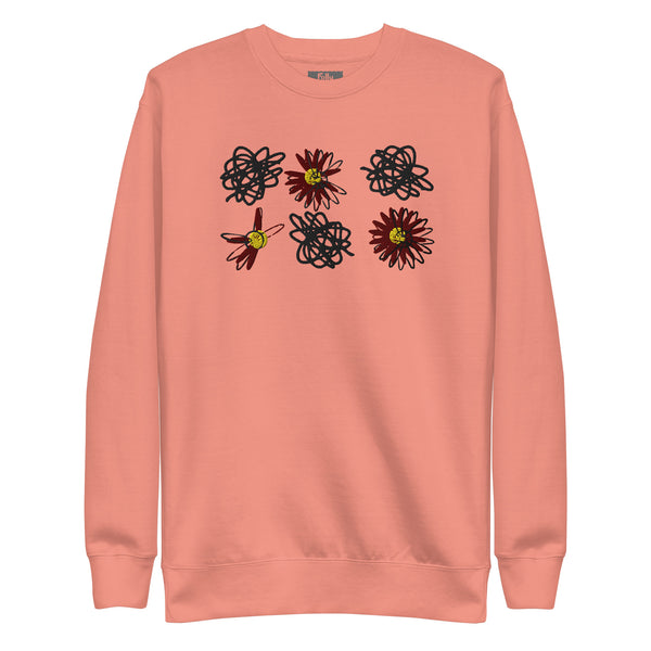 Flower Scribbles Embroidered Sweatshirt: Washed Pink