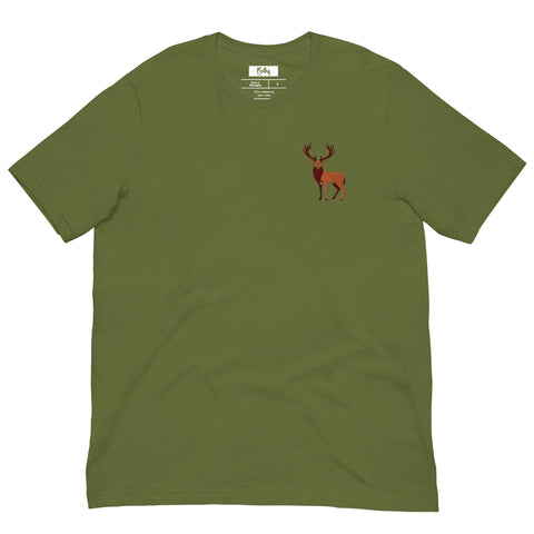 Mr. Stag Embroiderd T-shirt: Olive