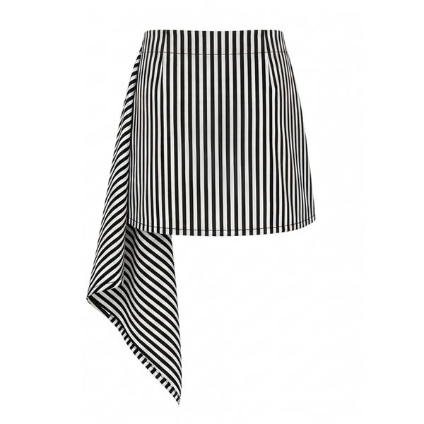 Stripe Cascade Wrap Skirt: Black / White