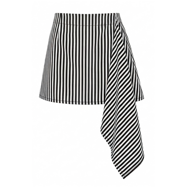 Stripe Cascade Wrap Skirt: Black / White