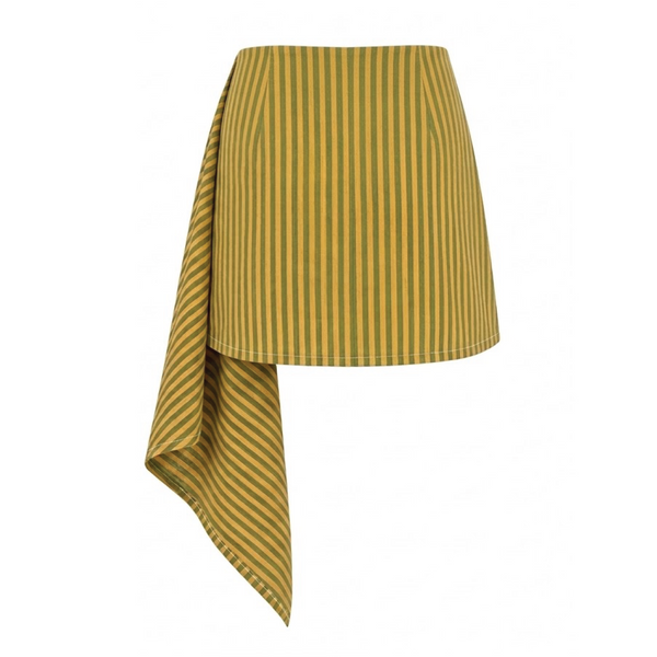 Stripe Cascade Wrap Skirt: Olive / Gold Yellow