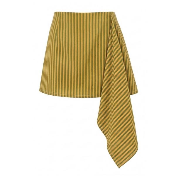 Stripe Cascade Wrap Skirt: Olive / Gold Yellow