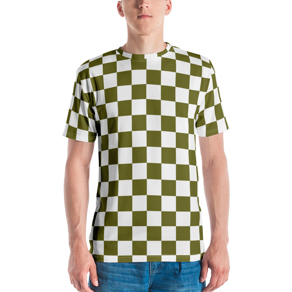 Check Glitch t-shirt: Moss Green / White