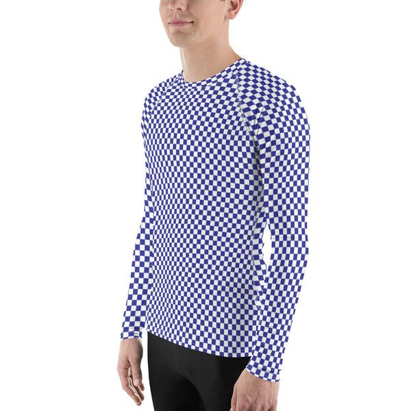 Check Long Sleeve Athletic T-shirt: Blue